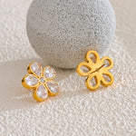Load image into Gallery viewer, Earrings Lumi Flora – Golden Floral Studs with Zirconia Shine