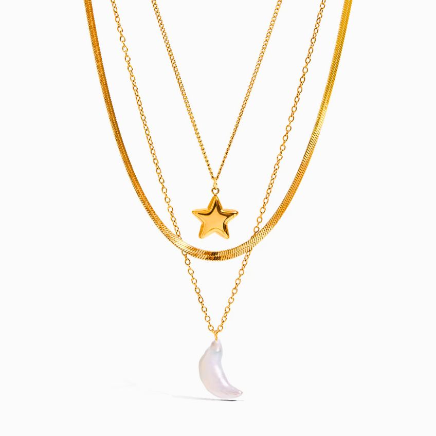Moon Pearl Star Necklace