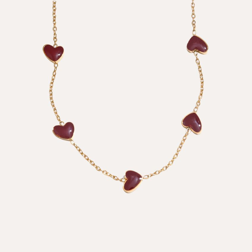 Amora Red Enamel Heart Necklace