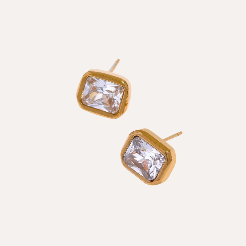 Earrings Prisma Duo – Square Studs with White & Green Zirconia