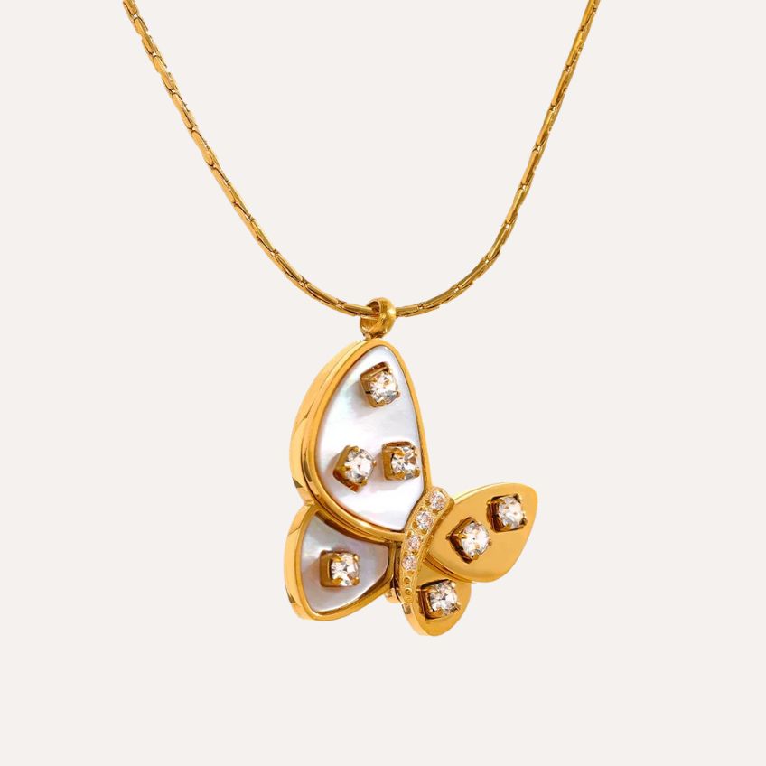 Necklace Papillon Lumi – Shell & Zircon Butterfly Pendant