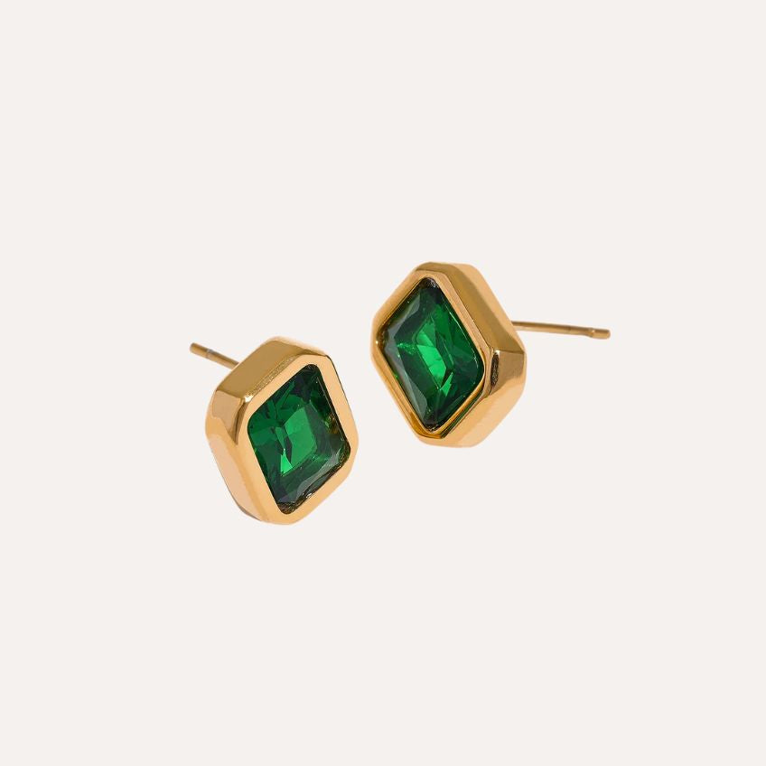 Earrings Prisma Duo – Square Studs with White & Green Zirconia