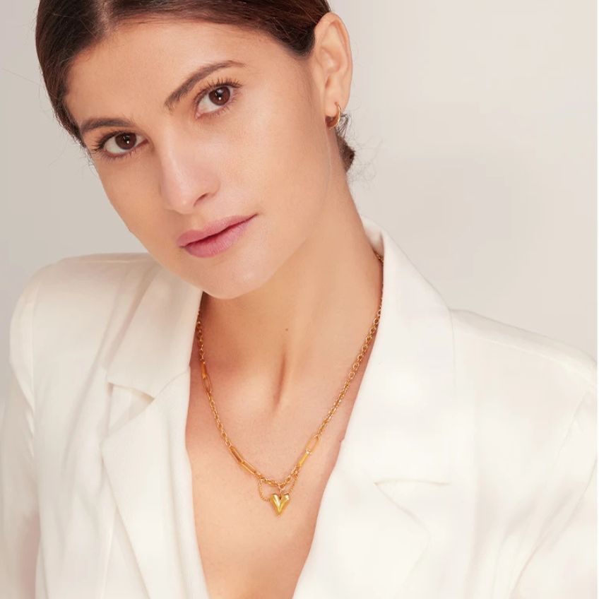 Necklace Heart Doré - Textured Heart Pendant on 18K Gold Choker
