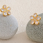 Load image into Gallery viewer, Earrings Lumi Flora – Golden Floral Studs with Zirconia Shine
