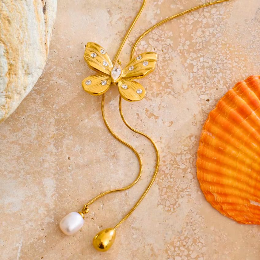 Removable Butterfly Pearl Necklace