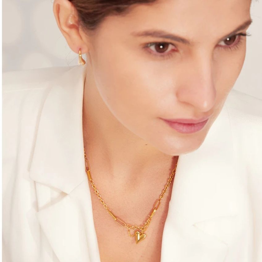 Necklace Heart Doré - Textured Heart Pendant on 18K Gold Choker
