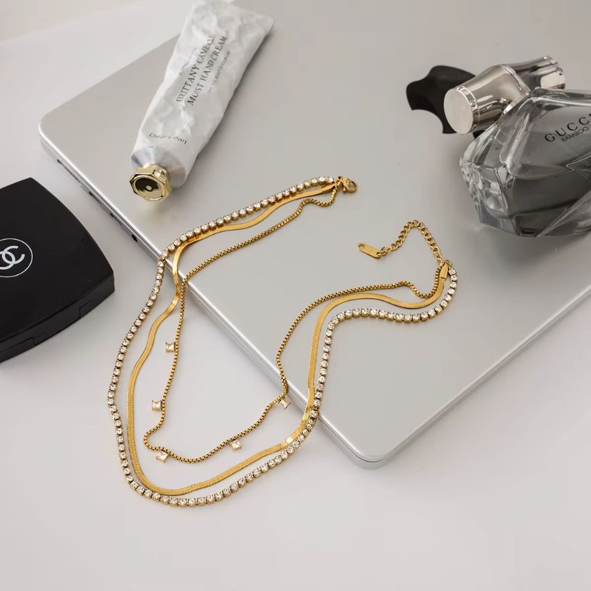 Triple Layer Square Zircon Necklace