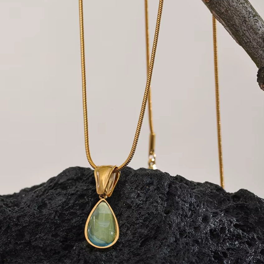 Emerald Glass Drop Necklace