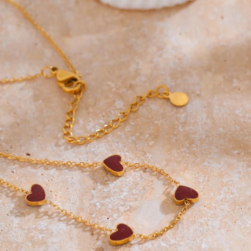 Amora Red Enamel Heart Necklace