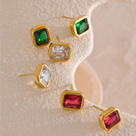 Load image into Gallery viewer, Earrings Prisma Duo – Square Studs with White &amp; Green Zirconia
