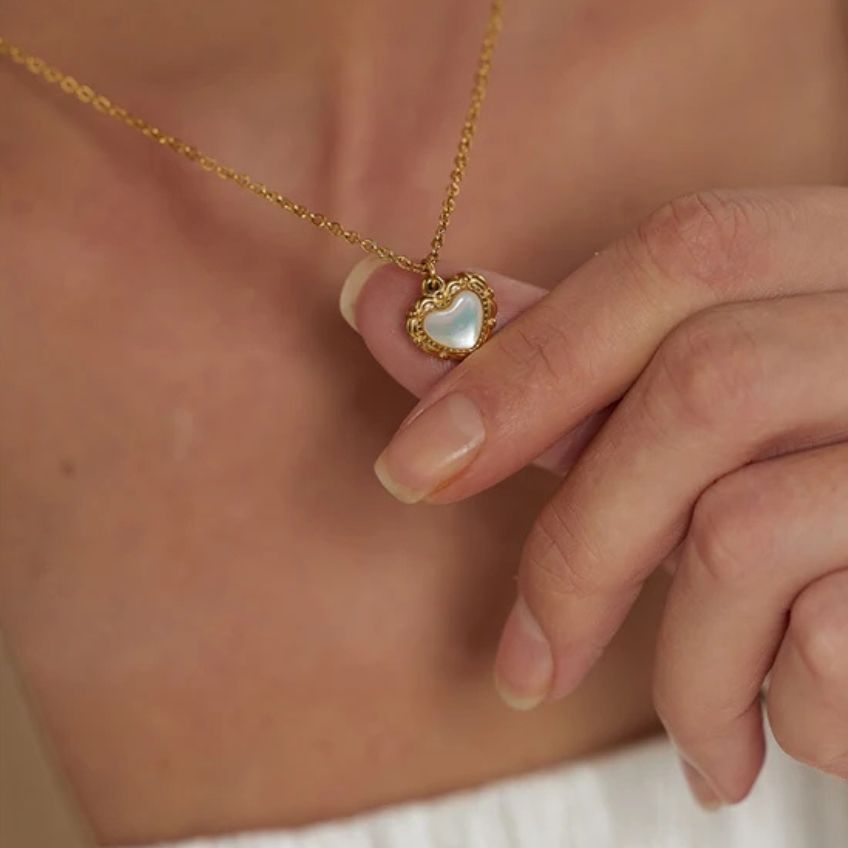 Stainless Steel Heart & Shell Pendant Necklace
