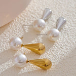 Load image into Gallery viewer, Earrings Lumi Drop – Teardrop Pearl Studs in Stainless Steel
