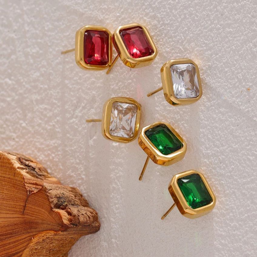 Earrings Prisma Duo – Square Studs with White & Green Zirconia