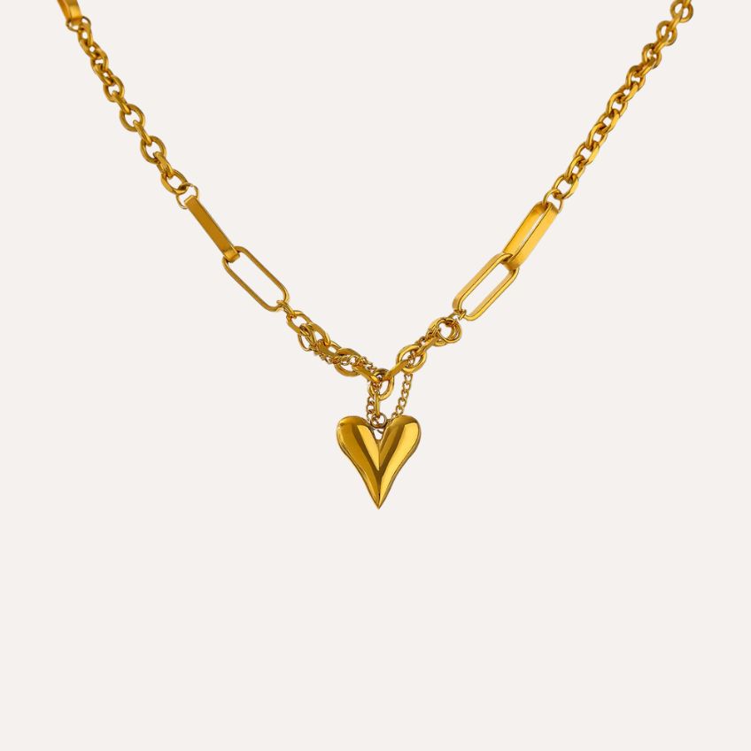 Necklace Heart Doré - Textured Heart Pendant on 18K Gold Choker